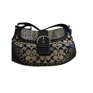 Coach F10425 MEDIUM Vintage Soho Black Leather, Tweed and Signature C Canvas